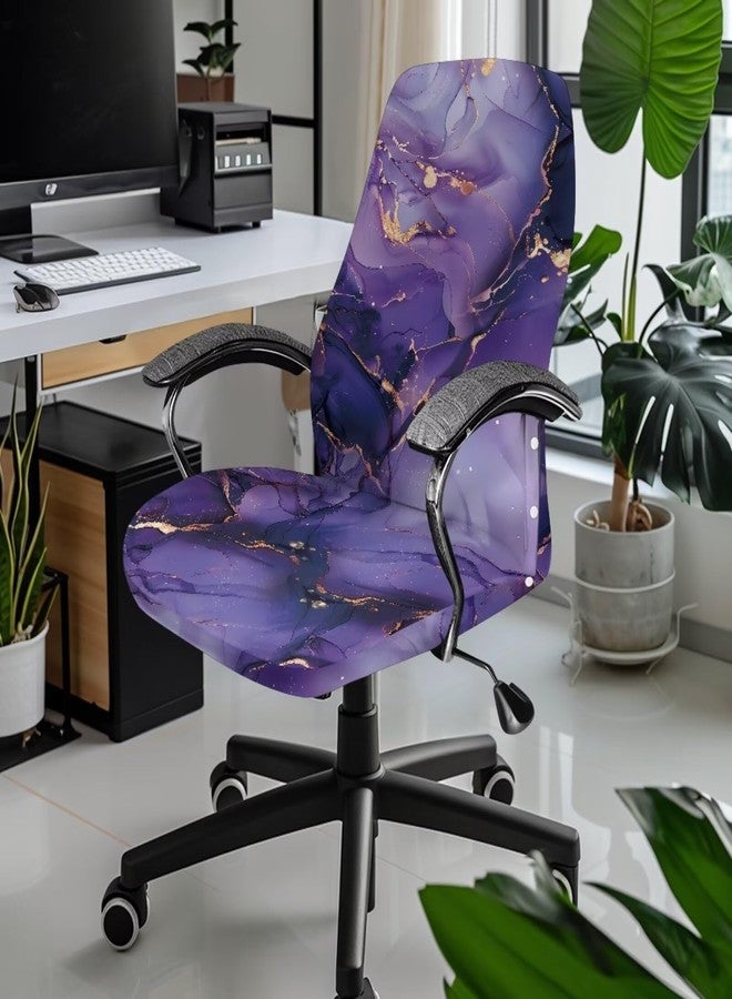 Wanyint Marble Violet Gold Stretch Office Chair Cover for Desk Computer Chair Removable Boss Rotating Office Chair Slipcover Protective High Back Chair Slipcover, L - Image 2
